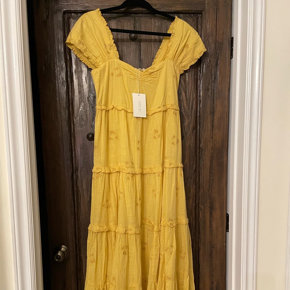 THE GREAT Tea dress with daisy bouquet embroidery